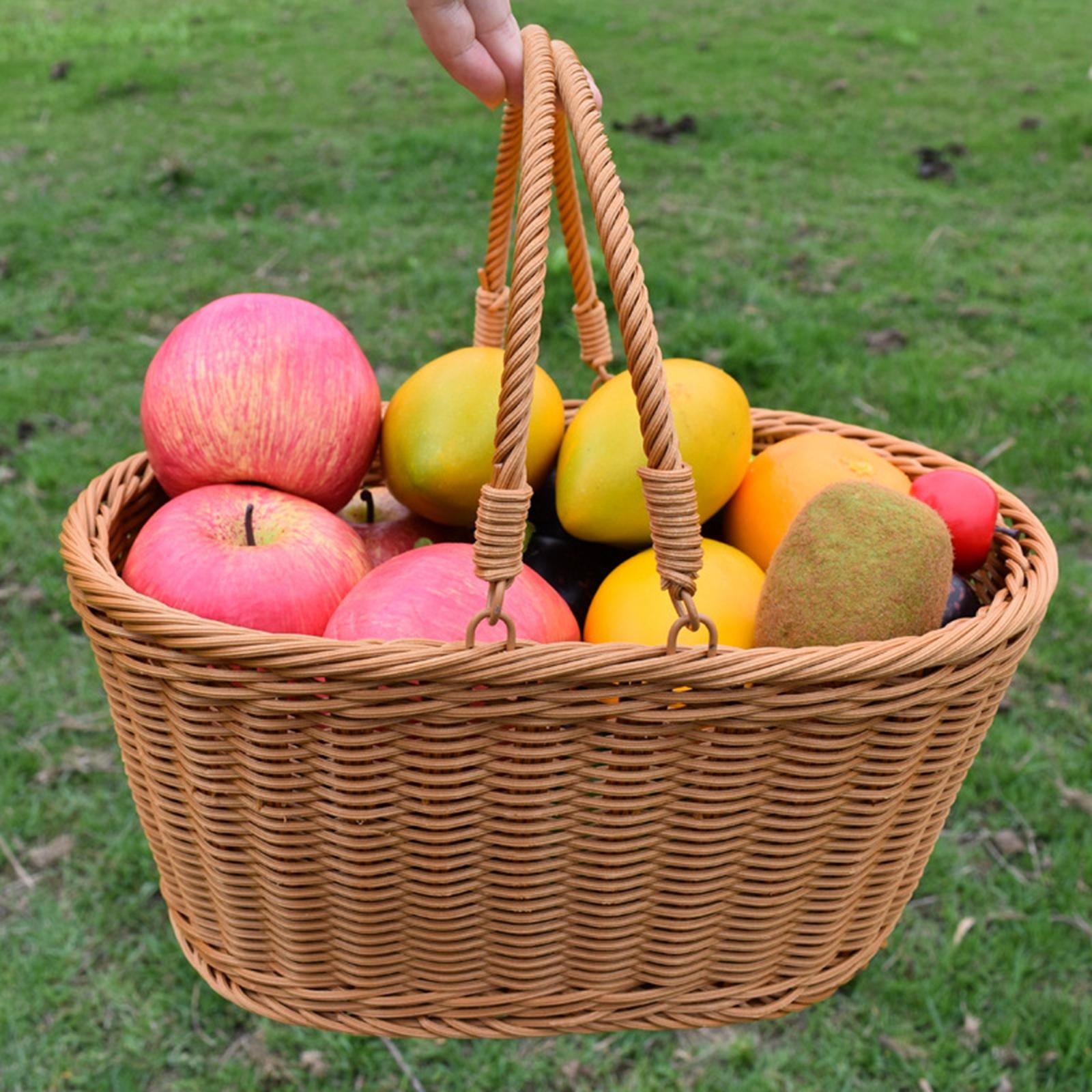 Rustic Picnic Basket Vegetables Fruit Basket with Handle Storage Serving Basket for Desktop