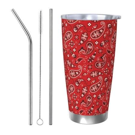 

Fuzoiu Red Paisley Floral Print 20oz Tumbler Stainless Steel Vacuum Insulated Car Cup Insulated Coffee Mug Travel Mug with Lid Thermal Cup for Outdoor-Straw Three-piece Set