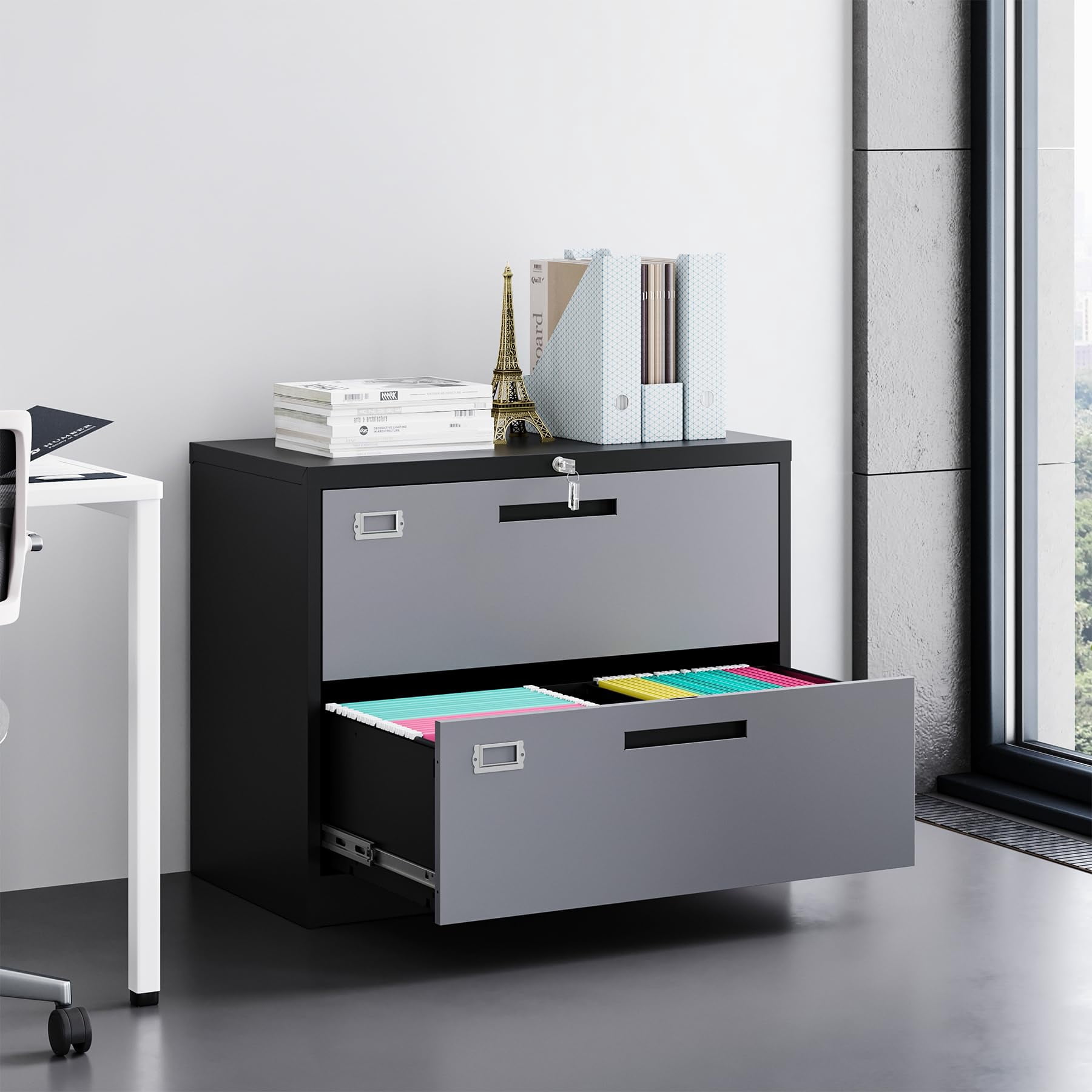 STANI 2 Drawer Lateral File Cabinet Metal Filing Cabinet with Lock Office Home Lateral File Cabinet for A4 Legal/Letter Size File Cabinet Locked,Assembly Required