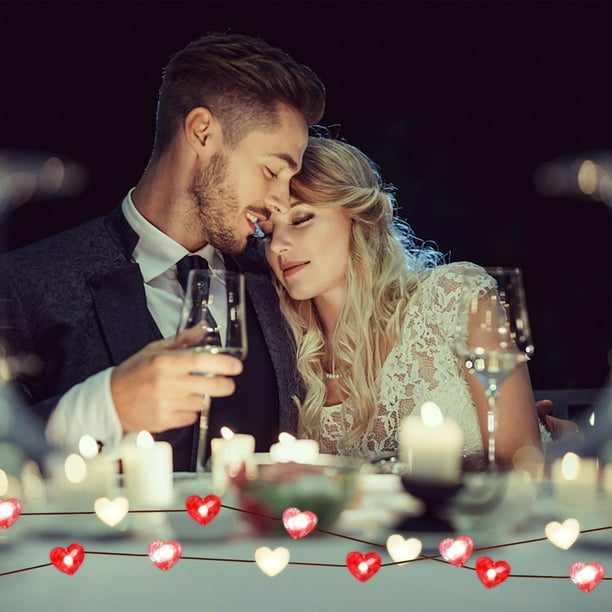Decoración del hogar, decoración del día de San Valentín, luces LED de corazón de 3 m y 30 LED, funciona con pilas, 8 modos, rojo y blanco, cadena de luces con temporizador, románticas, San Valentín,