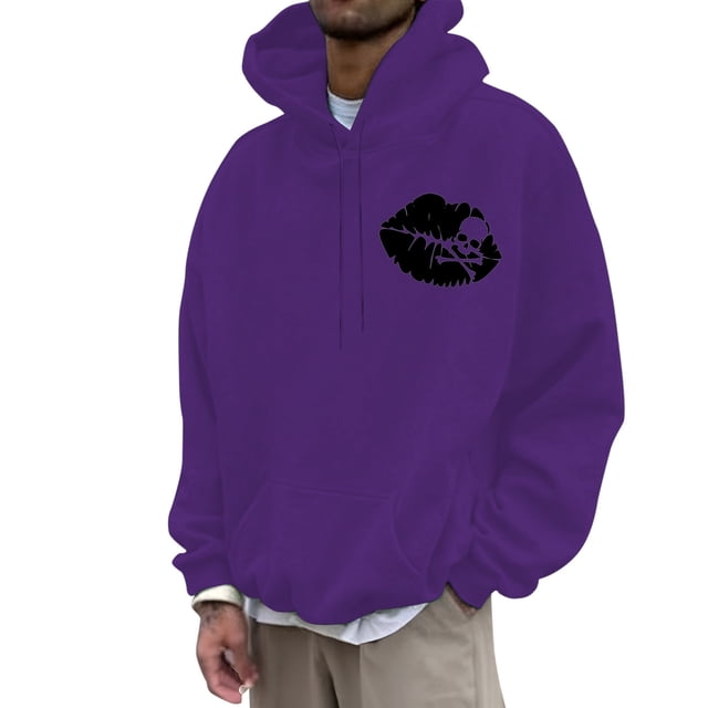 NLLSHGJ Chandail à Col Rond pour Hommes Chandail à Capuche Imprimé Os et Lèvres Athleisure Chandail à Capuche Hauts Chandails en Molleton Graphiques pour Hommes