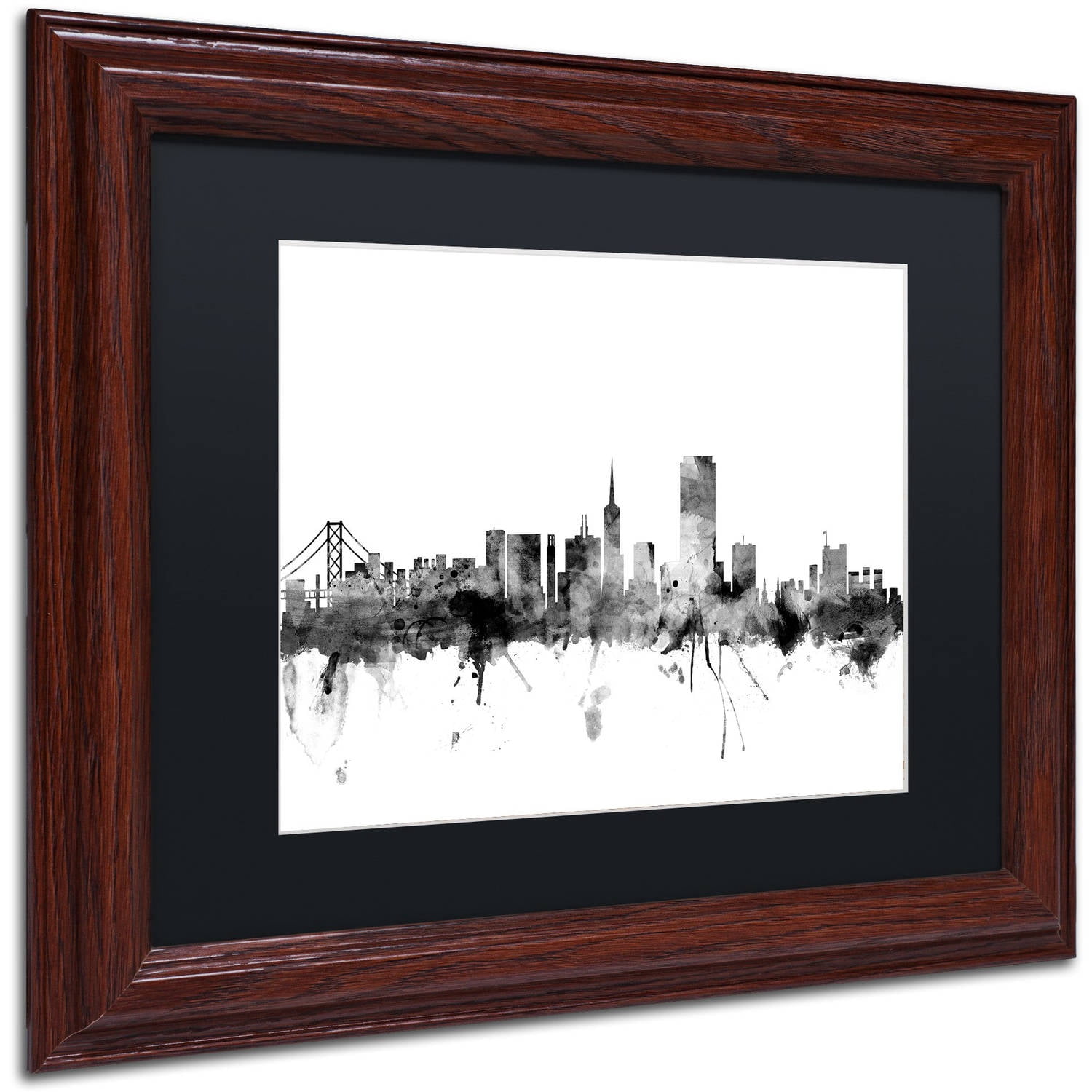 Trademark Fine Art "San Francisco City Skyline B&W" Canvas Art by Michael Tompsett, Black Matte, Wood Frame