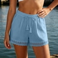 thumbnail image 6 of Workout Shorts Women Shorts for Women Lace Trim Summer Shorts Elastic Waist Drawstring Loose Beach Bottoms with Pockets Blue L, 6 of 7