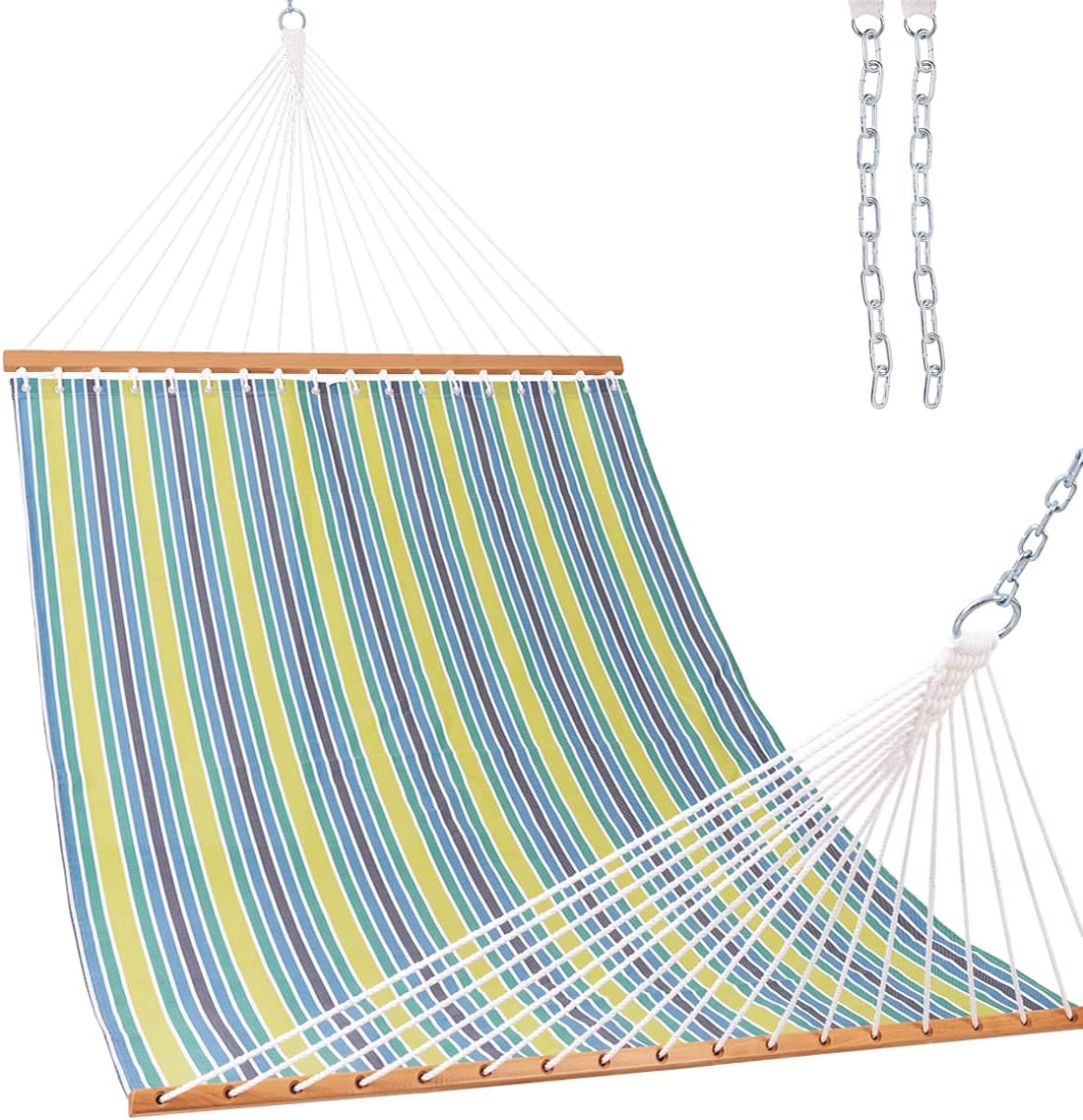 Quick Dry Hammock with Spreader Bar 2 Person Double Hammock with Chains Outdoor Outside Patio Poolside Backyard Beach 450 lbs Capacity Blue/Green - image 1 of 16