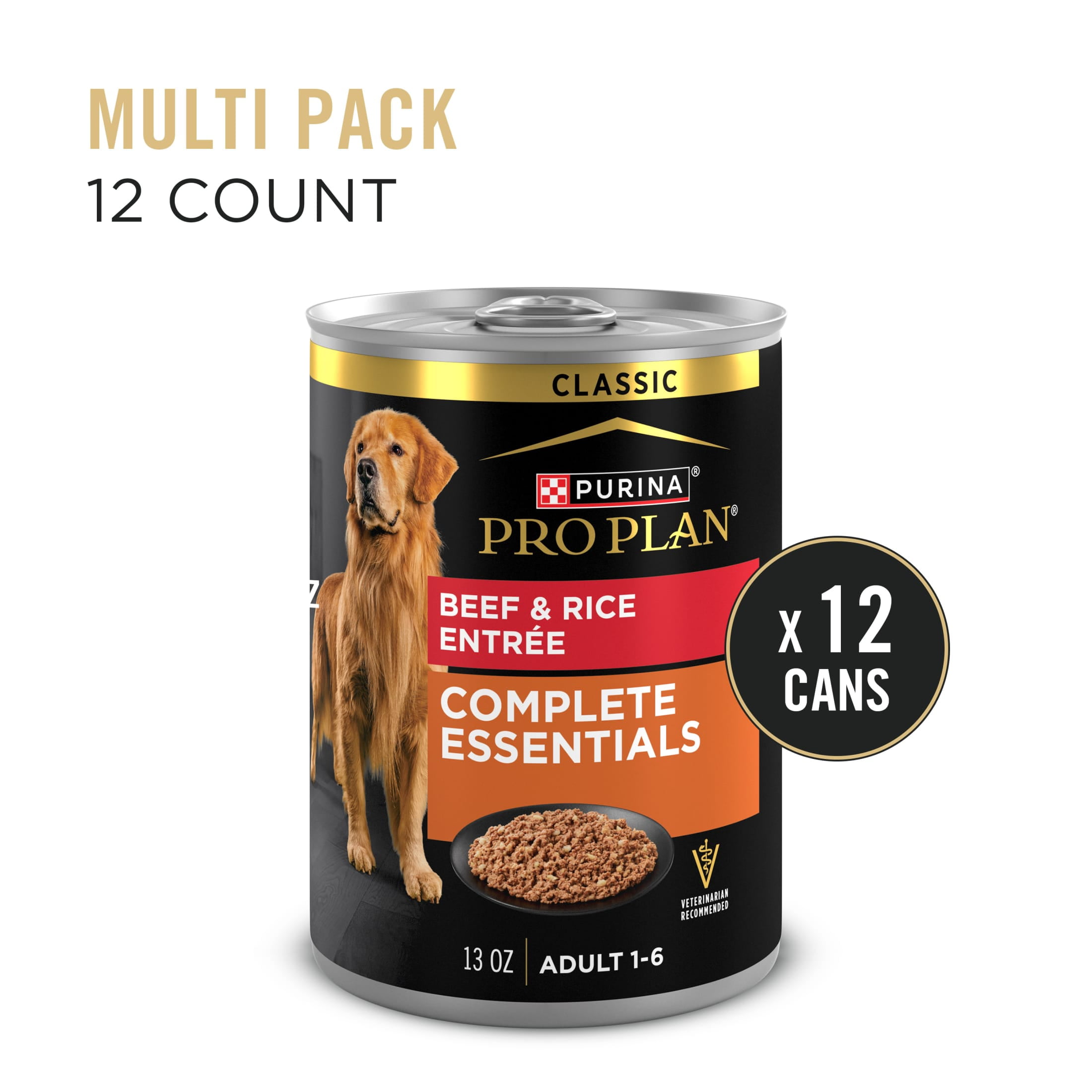 Purina Pro Plan Complete Essentials Classic Wet Dog Food Pate, Beef and Rice Entrée, 13 oz Can