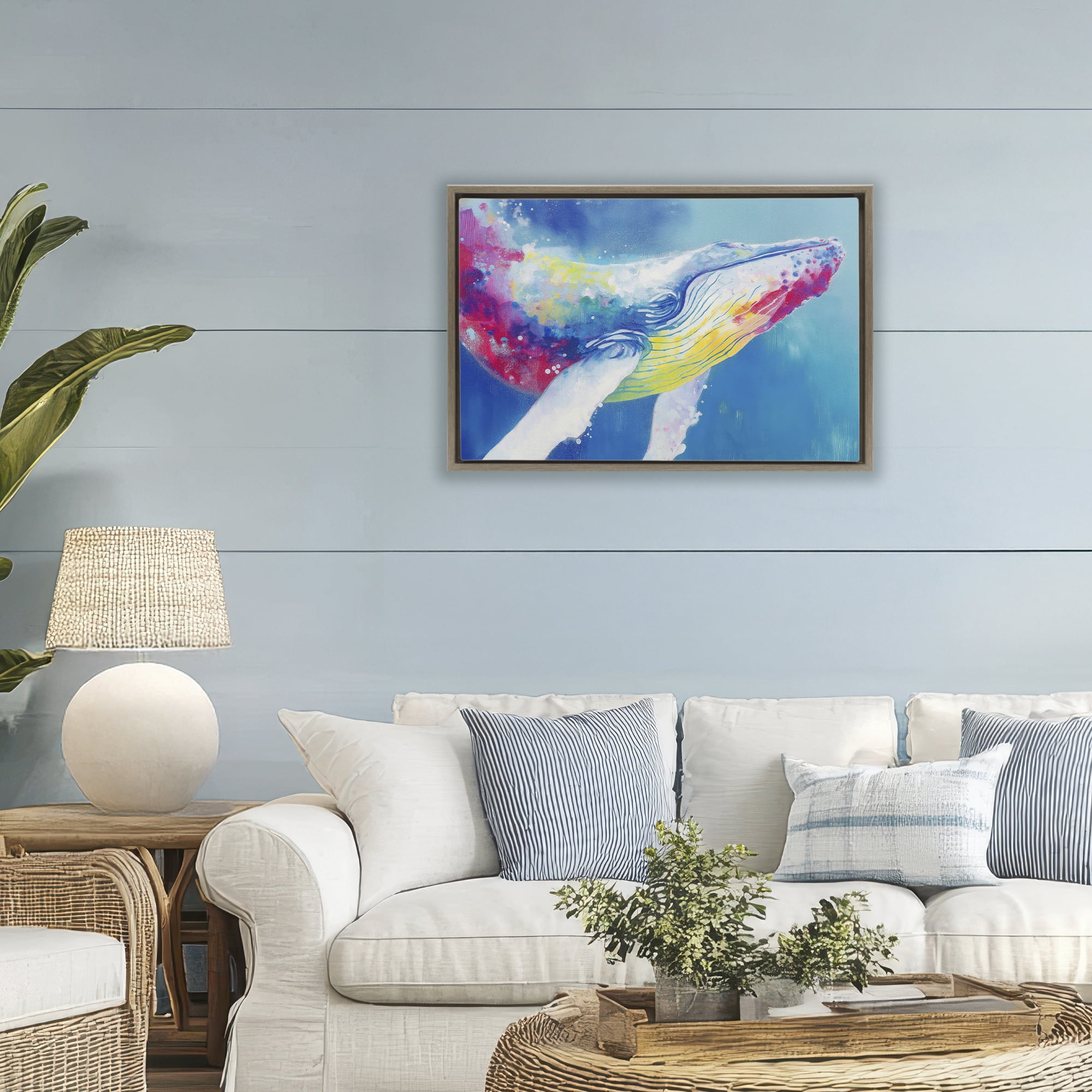 Stupell Industries Breaching Humpback Whale Brown Framed Floater Canvas Wall Art, design by Chromatic Storm Studio