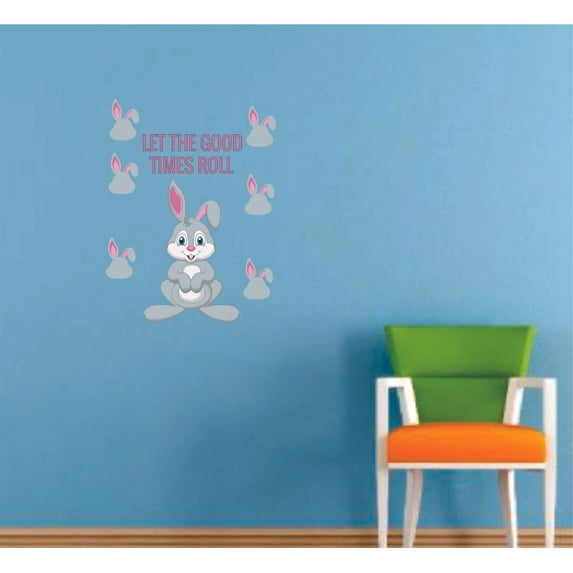 Good Time Quote Cute Rabbit Cartoon Decors Wall Sticker Art Design Decal for Girls Boys Kids Room Bedroom Nursery Kindergarten House Fun Home Decor Stickers Wall Art Vinyl Decoration (20x18 inch)