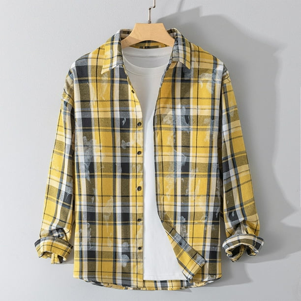 Blusa y camisa de manga larga con cuello vuelto, nueva camisa informal a cuadros para hombre, blusa holgada juvenil de manga larga con cuello vuelto, blusa de poliéster para hombre