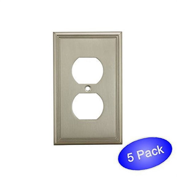Cosmas 65049-SN Satin Nickel Single Duplex Electrical Outlet Wall Plate / Cover - 5 Pack