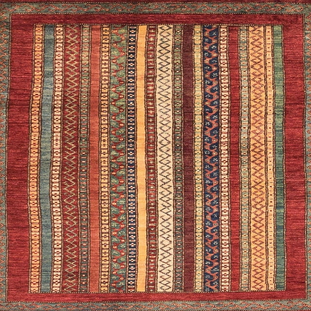 Ahgly Company Machine Washable Indoor Square Abstract Red Area Rugs, 6' Square