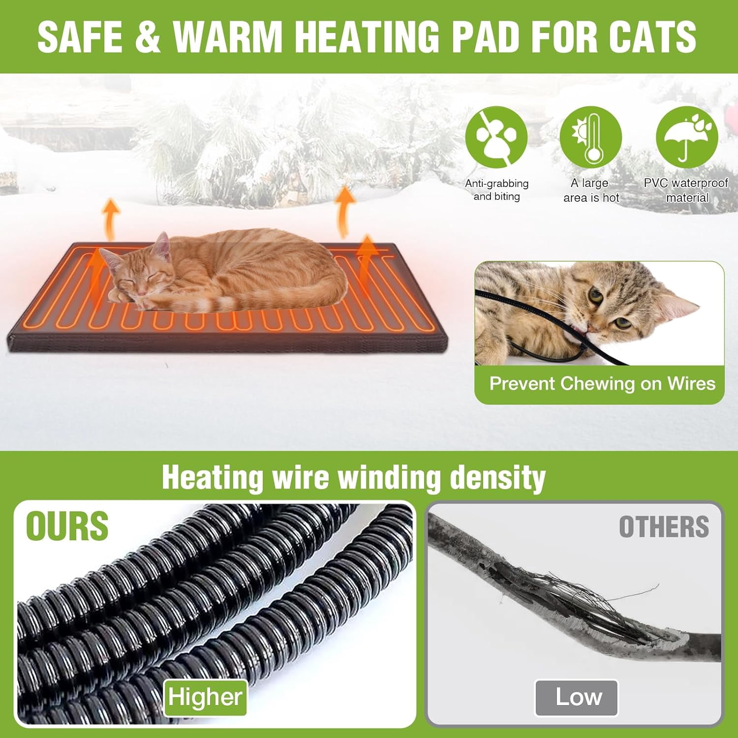 Aivituvin Heated Cat House 2-Level Large Outdoor Cat House Insulated Weatherproof Feral Cat Shelter with 2 Heating Pads, Insulated All-Round Thermal Liner, Large Porch, 3 Escape Doors for 1-6 Cats