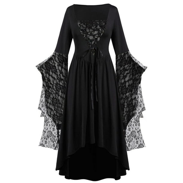 Gibobby Vestido invierno mujer Ropa gótica para mujer, vestido Punk de esqueleto de encaje de Halloween, vestido Retro de talla grande, disfraz Medieval(Gris, XXXXL)