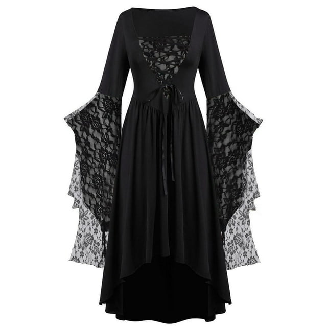 Robe Gothique pour Femmes Rétro Halloween Dentelle Squelette Punk Grande Taille