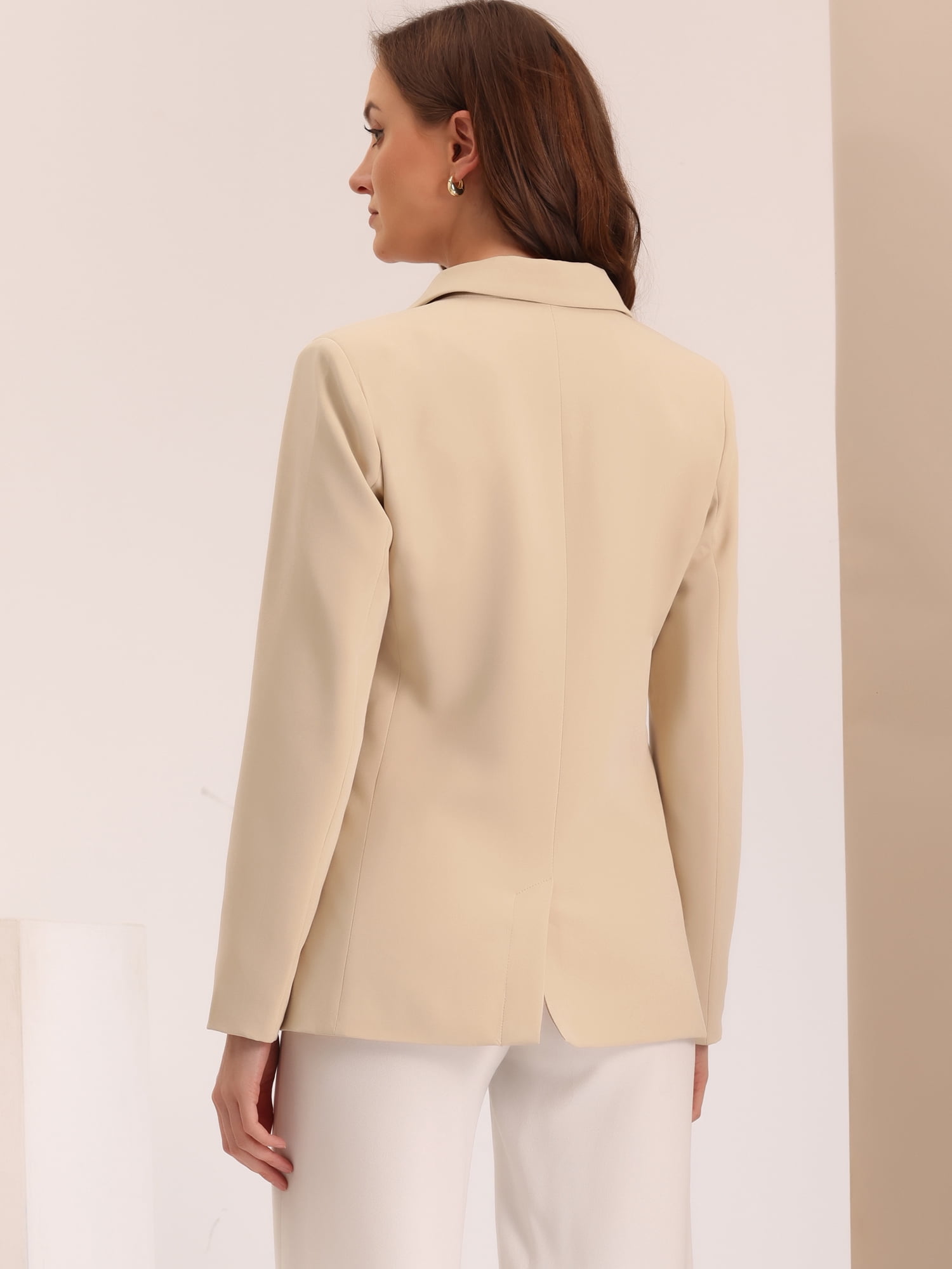DARING DIVA Women's Plaid Notched Lapel Blazer Jacket S Apricot-Solid