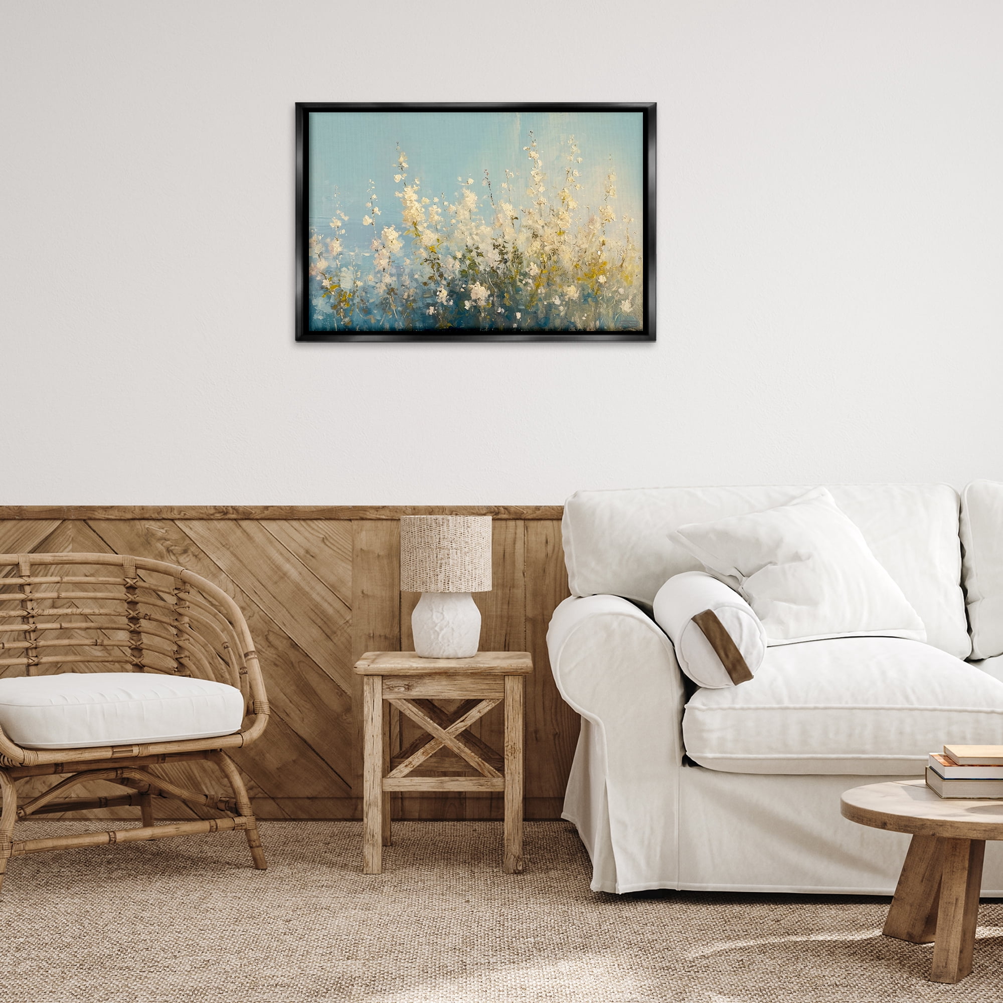 Stupell Industries Blooming Spring Garden Abstract Painting Black Floater Framed Canvas Art Print Wall Art, 31 x 21