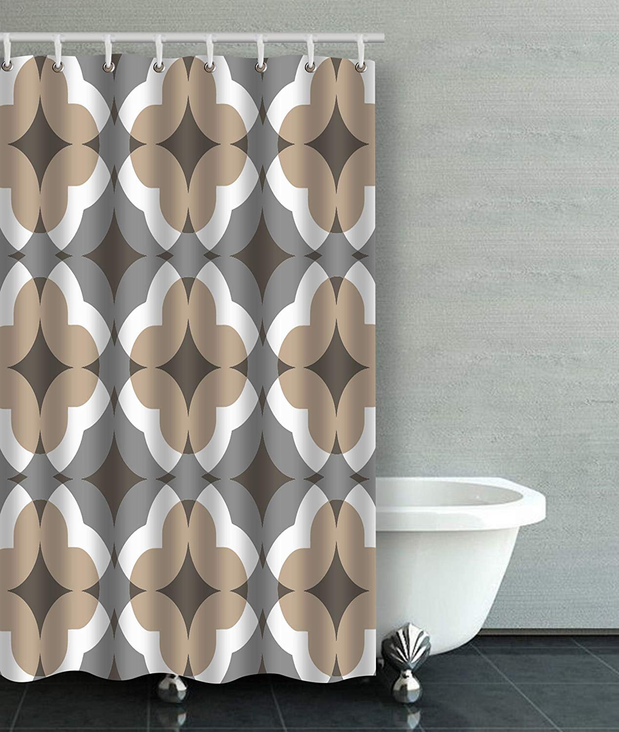 BPBOP Tan And Gray Floral Clover Pattern Bathroom Shower Curtain 48x72