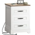 thumbnail image 3 of Farmhouse Night Stand with Charging Station, 18" Wood Side Table End Table with 3 Drawers for Bedroom & Living Room, White, 3 of 10