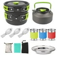 thumbnail image 1 of Graflsoa Compact 2-3 Person Outdoor Camping Cookware Set with Teapot, Utensils, and Stainless Steel Tableware for Hiking, Backpacking, and Picnics (Green), 1 of 7