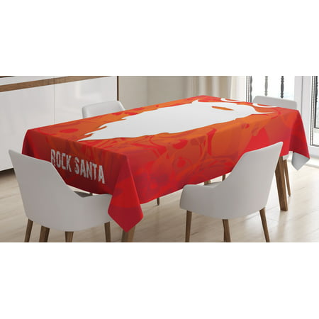 Indie Tablecloth, Rock Santa Claus Christmas Theme Beard Silhouette and Round Glasses with Stars, Rectangular Table Cover for Dining Room Kitchen, 52 X 70 Inches, Red Orange White, by Ambesonne
