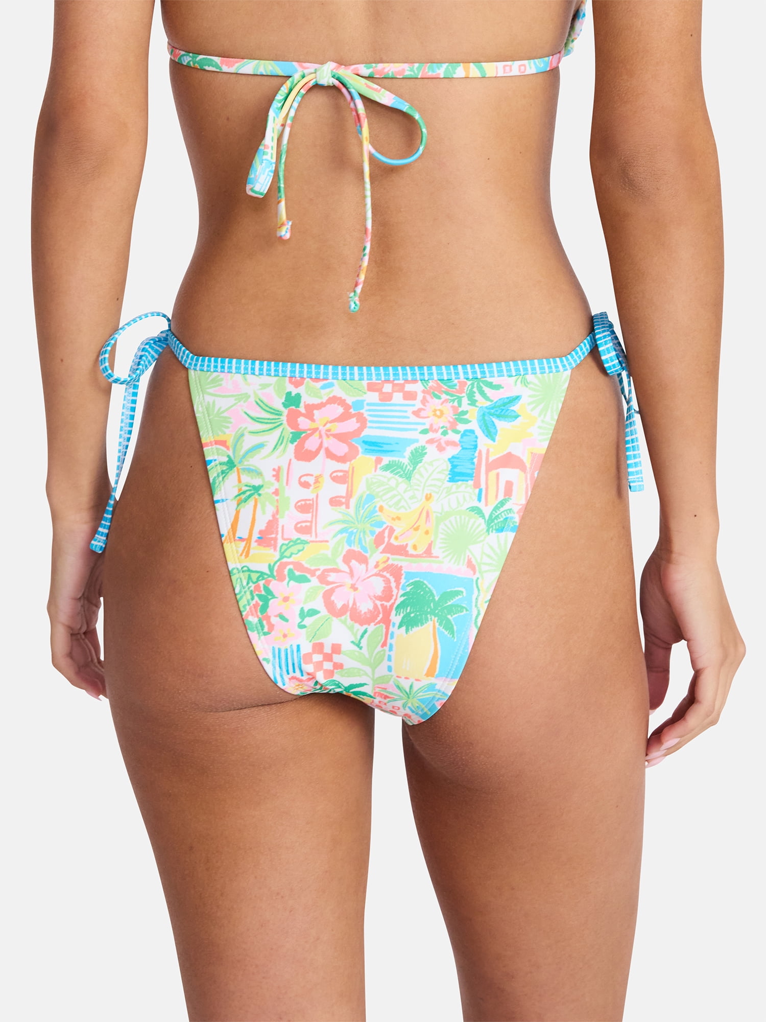 No Boundaries Low Waist Side Tie Bikini Bottoms, Women's XXS-XXL