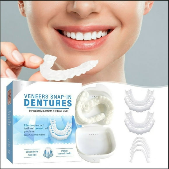 2PC Teeth Veneer Set,Upper,Lower Teeth Dental Veneers for Comfortable Fit,Flexible White Denture for Men,Women,PENDANE,white