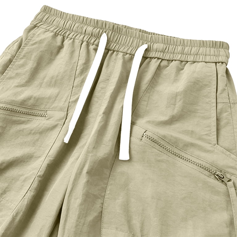 USNSM Men's Summer Solid Color Zipper Pocket Elastic Waist Five