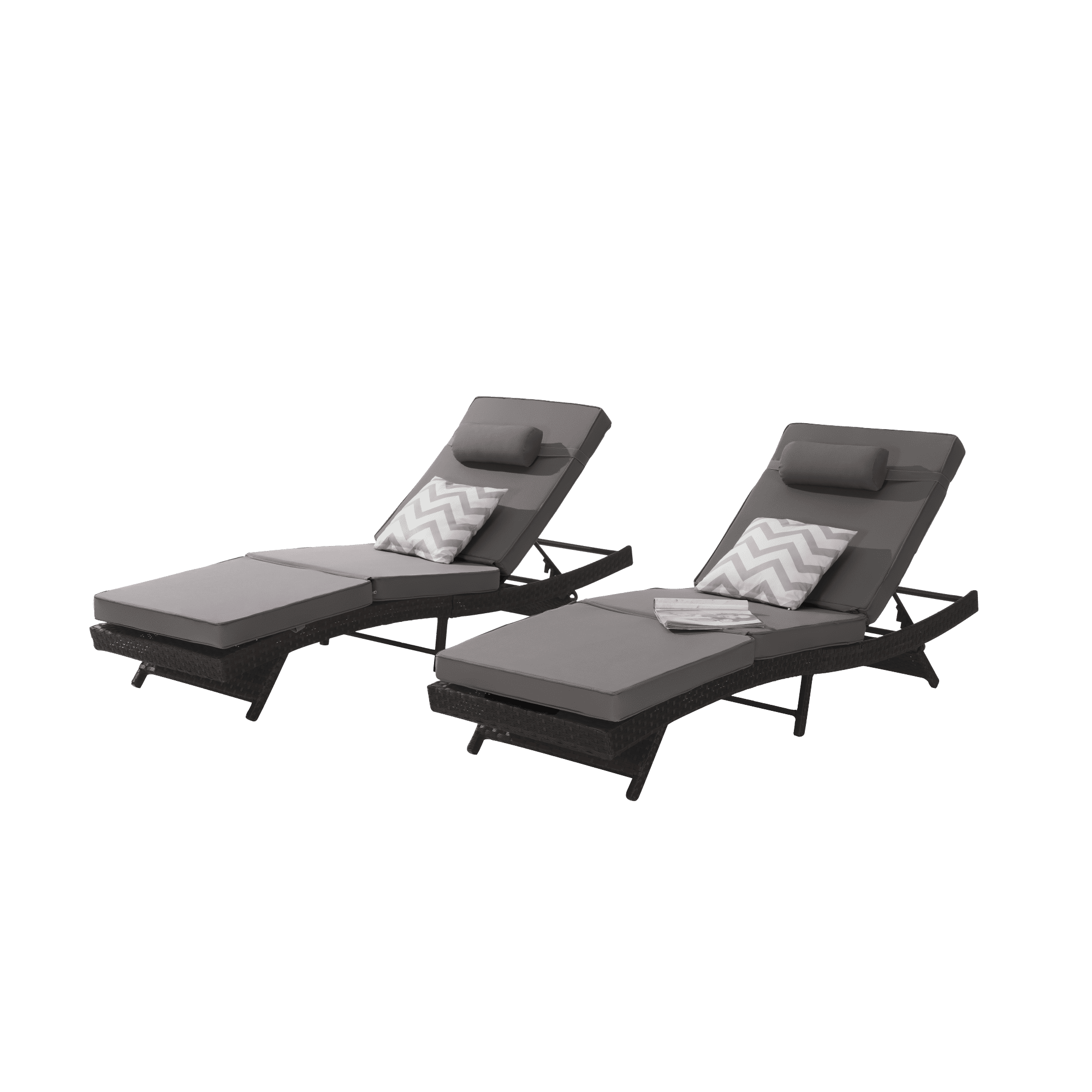 Leumius Outdoor Chaise Lounge Chair Set of 2,Wicker Long Reclining Chair with Cushions and Backrest Adjustable to 150° for Outside Pool Patio,Dark Gray