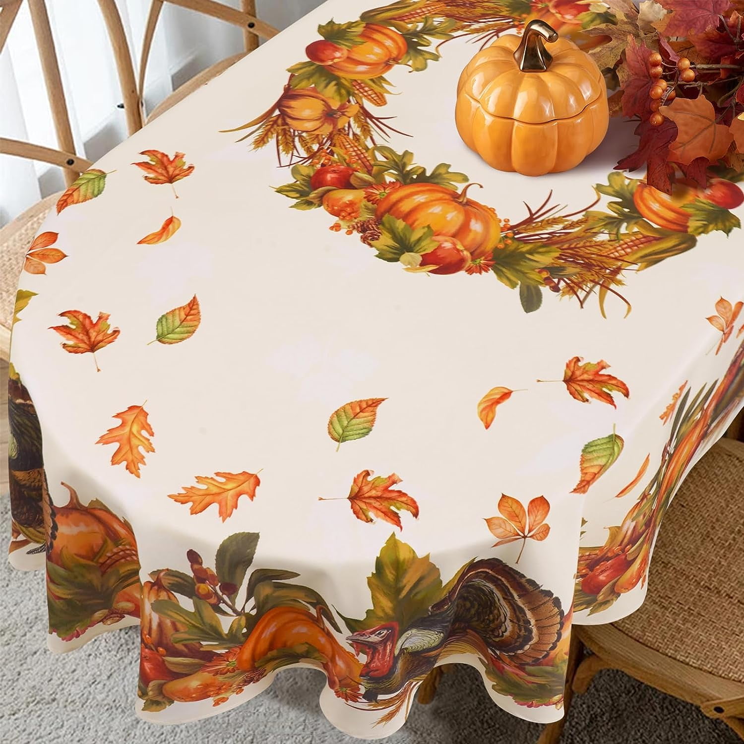 Fall Thanksgiving Tablecloth for Round,Oval,Rectangle Tables,Waterproof ...