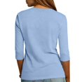 thumbnail image 7 of Gsakboxl Tops for Women Women Solid Color Henley Button Collar 3/4 Sleeve Casual Blouse Top Tee Sky Blue L, 7 of 7