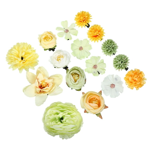 16pcs Flower Hair Clips Fake Flowers for Hair Flower Hair Accessories for Women and Girls Yellow Green