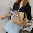 thumbnail image 2 of Bolsos de hombro tipo cubo con decoración de seda perlada, bolsos de playa tejidos para mujer (camello) Tmvgtek Oficina Multiescena Multifunción, 2 of 9