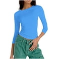 thumbnail image 5 of Antinious Ladies Crewneck Short Sleeve Solid Elastic Cropped 3/4 Sleeve Casual Summer Tops, 5 of 5