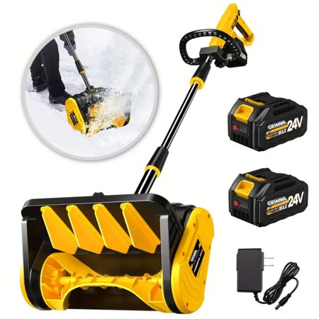 Gewna 24V 13 Inch Cordless Snow Shovel, Battery Powered Snow Blower 2*4-Ah Battery & Charger,for Home, Yard, Lawn, and Patio,Yellow