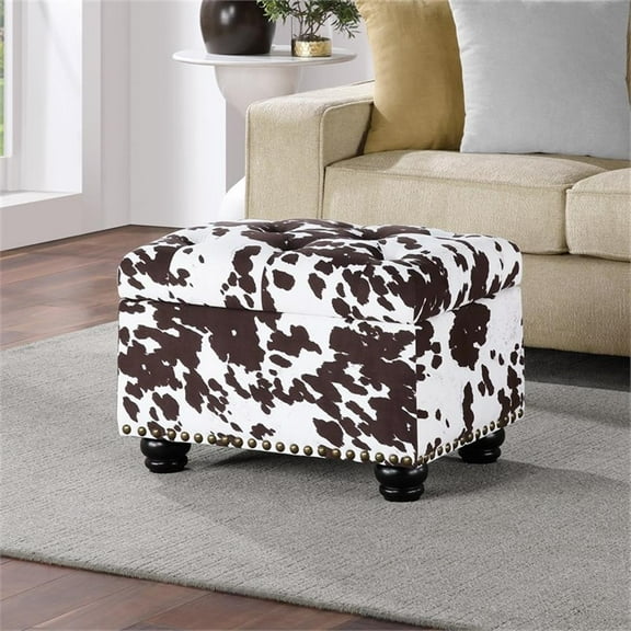 Pemberly Row Contemporary Storage Ottoman in Brown Cowhide Fabric