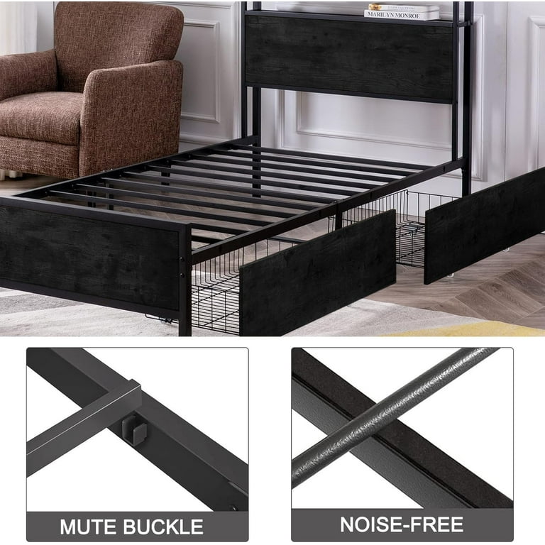 GAZHOME Twin XL Platform Bed Frame with 2 Storage Drawers & Tier