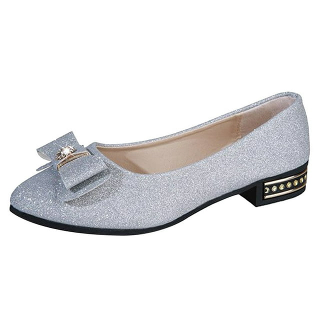 Dakaela Chaussures Plates pour Femmes, Mocassins à Enfiler Scintillants avec Strass, Bout Rond, Nœud, Chaussures de Marche Habillées