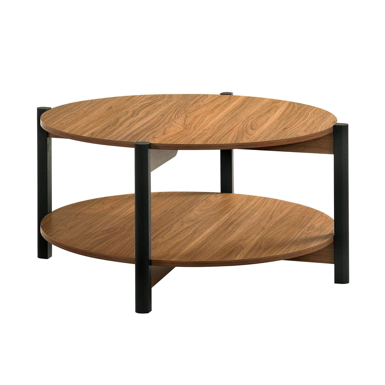 Walnut Finish Coffee Table 1pc Open Shelf Round Top Transitional Living Room Furniture