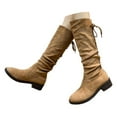 thumbnail image 2 of Knee High Boots for Women Low Heel Stretchy Fuax Suede Round Toe Side Zipped Winter Boot (Khaki 39), 2 of 8