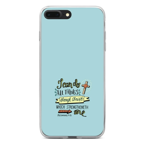 DistinctInk Clear Shockproof Hybrid Case for iPhone 7 PLUS / 8 PLUS (5.5" Screen) - TPU Bumper, Acrylic Back, Tempered Glass Screen Protector - Philippians 4:13 - I can do everything through Christ