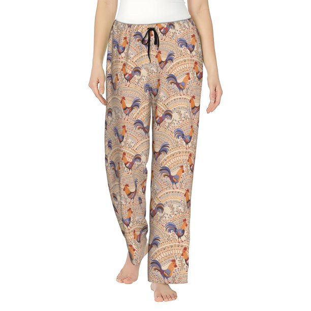 Fotbe Roosters In Floral Pantalones de Pijama para Mujer, Pantalones de Dormir, Pantalones Pj con Cordón y Bolsillos-Medium