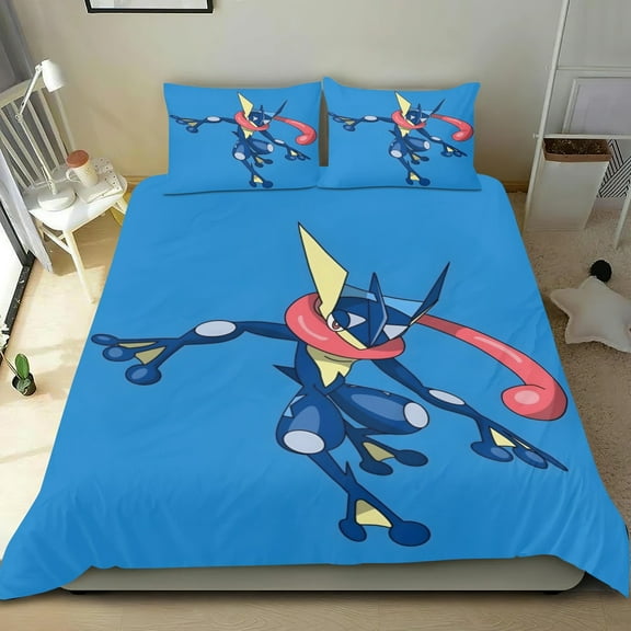 Greninja Themed Bed Sheet Set Three Piece Set 53x79 Inches Comfortable And Skin Friendly Unique Design Creating A Star Studded Night