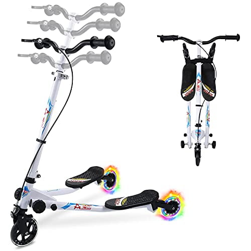 AODI Swing Scooter for Kids, 3 Wheels Foldable Wiggle Scooter Push Drifting with Adjustable & 2 Rear LED Wheels Kicks Scooter for Boys and Girls Ages 3-8