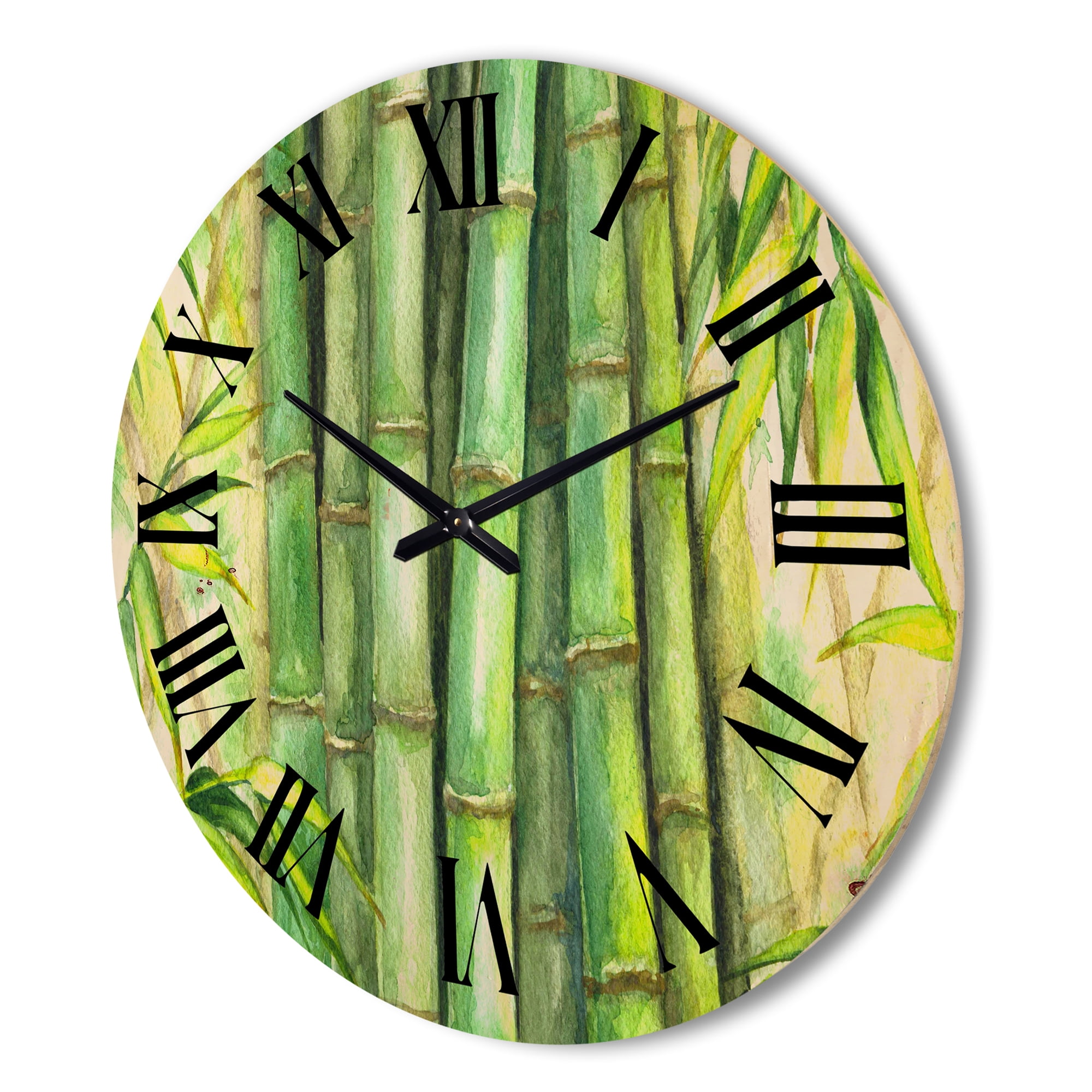 Designart 'Bright and Green Bamboo Stems' Transitional Wood Wall Clock