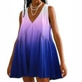 thumbnail image 2 of LIaqionyy Women's Gradient Mini Dress V Neck Pleated Dresses Loose Sleeveless Pullover Dress for Summer Beach, 2 of 6