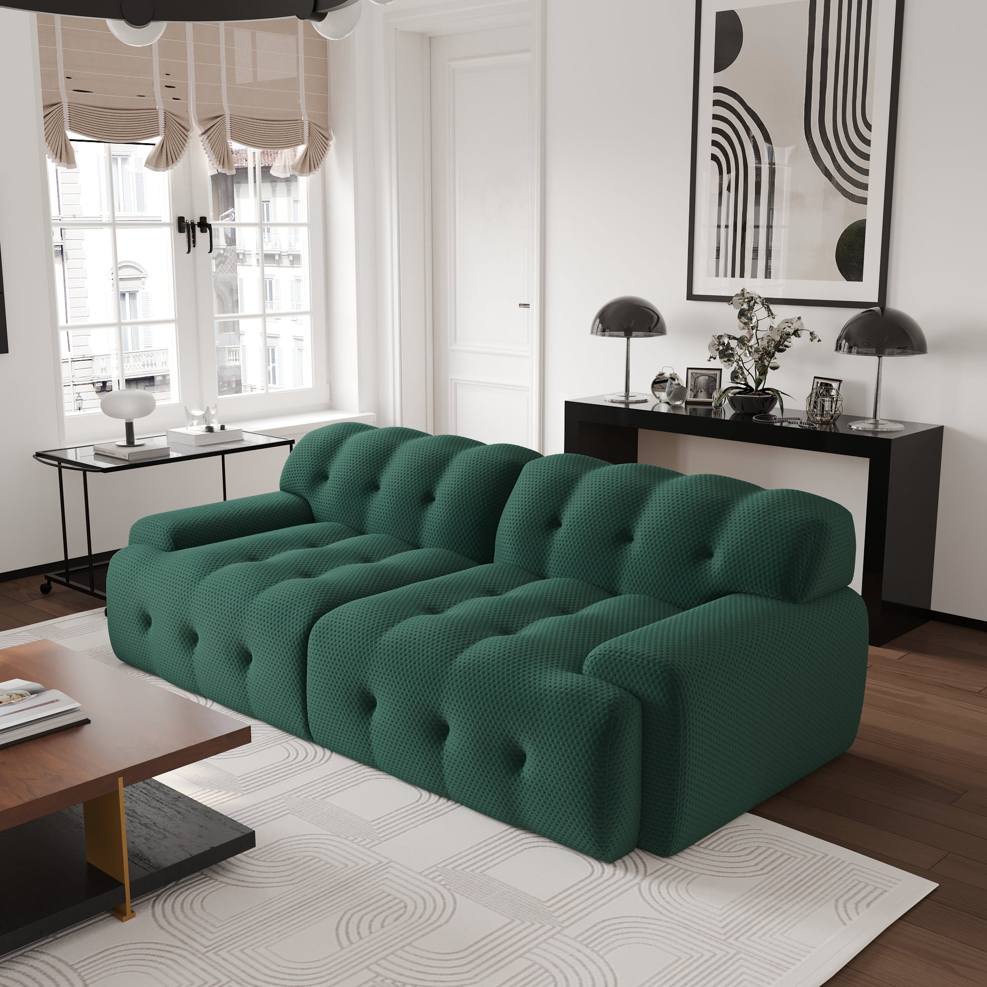 Sodrens 86.6 inch Oversized Loveseat Sofa,3D Mesh Fabric Comfy Sectional Cloud Sofa Couches,Curved Couch for Living Room, Office, Apartment,No Assembly Required (Green)