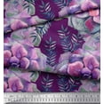thumbnail image 2 of Soimoi Purple polyester Crepe Fabric Leaves & Begonia Floral Printed Craft Fabric by the Yard 42 Inch Wide, 2 of 3