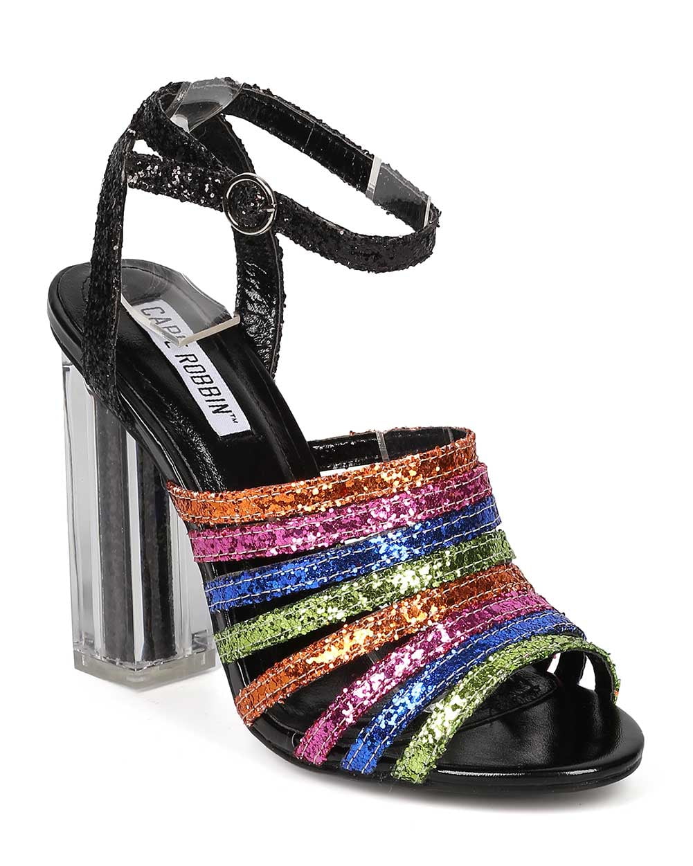 rainbow chunky heels