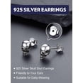 thumbnail image 5 of Bandmax Skull Stud Earrings for Women Men 925 Sterling Silver Stud Earrings Gothic Skull Punk Skeleton Ear Studs for Halloween Gift, 5 of 7
