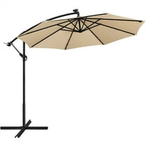 Topeakmart 10 ft Outdoor Hanging Cantilever Umbrella with 32 LED Lights & Adjustable Tilt, Tan