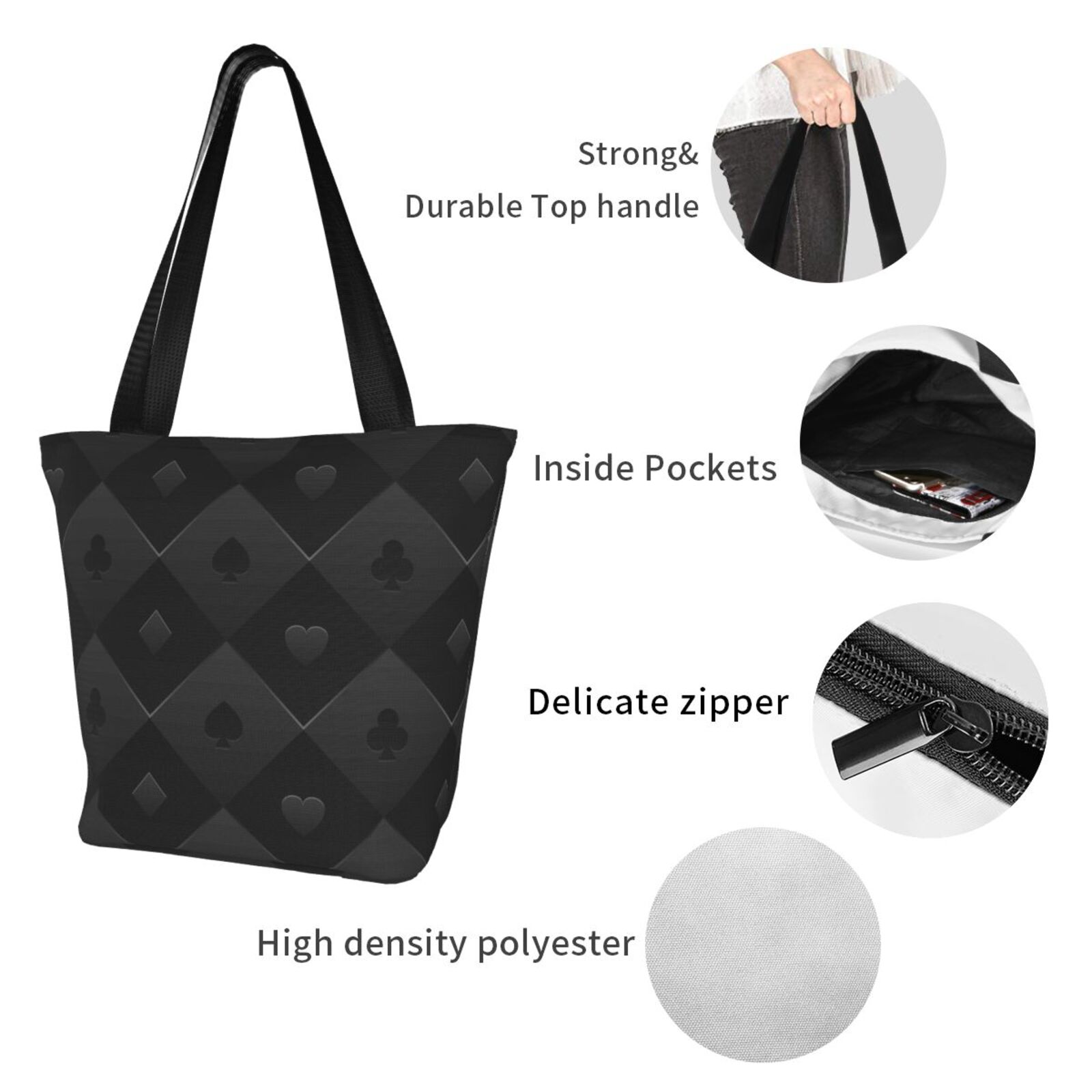 Ratiio Black Poker Print Shoulder Bag for Women, Polyester Crossbody Purse Lightweight Handbag for Daily Travel and Casual Use
